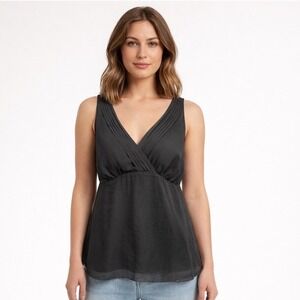 The Limited Silk Tank Top Medium Gray‎ Pleated V-Neck Babydoll Minimalist Y2K